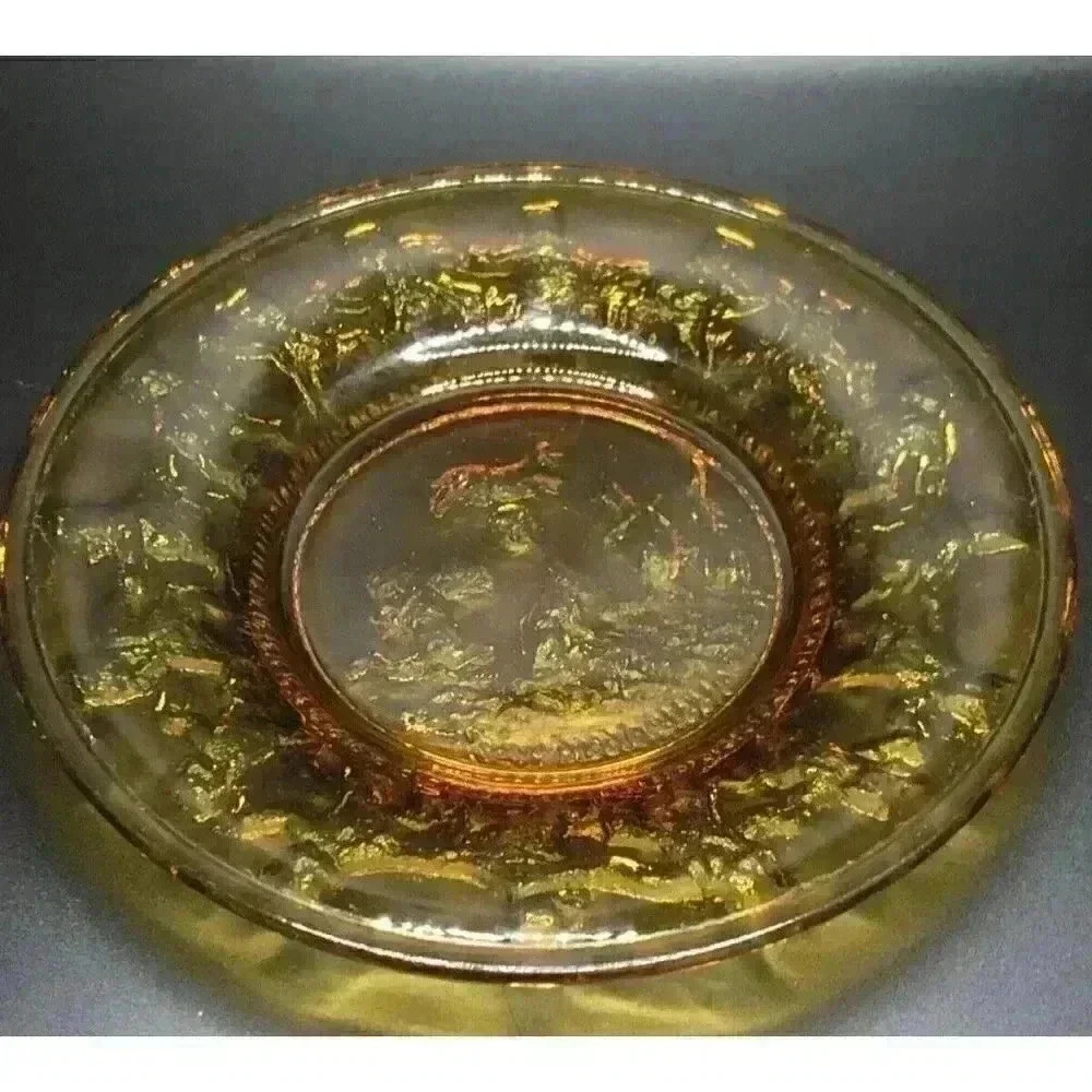 Tiara Amber Glass‎ Hey Diddle Diddle Nursery Rhyme Childs Plate Vintage 6 inch